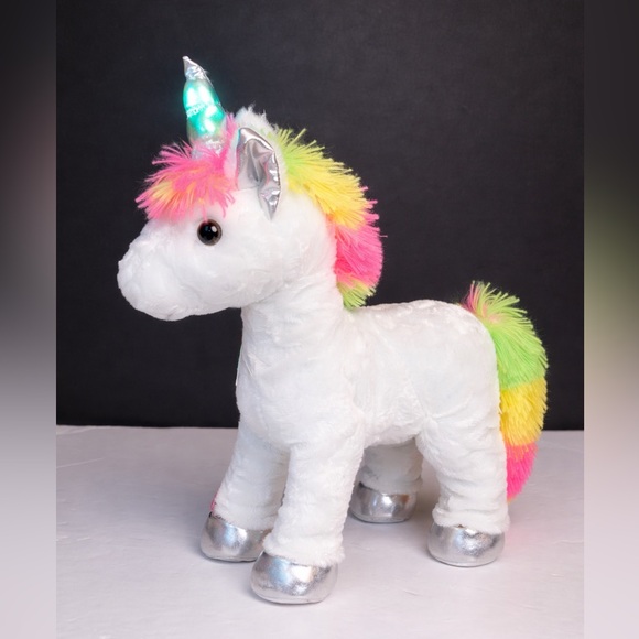 Other - White Plush Unicorn with Rainbow Mane and Silver Hooves